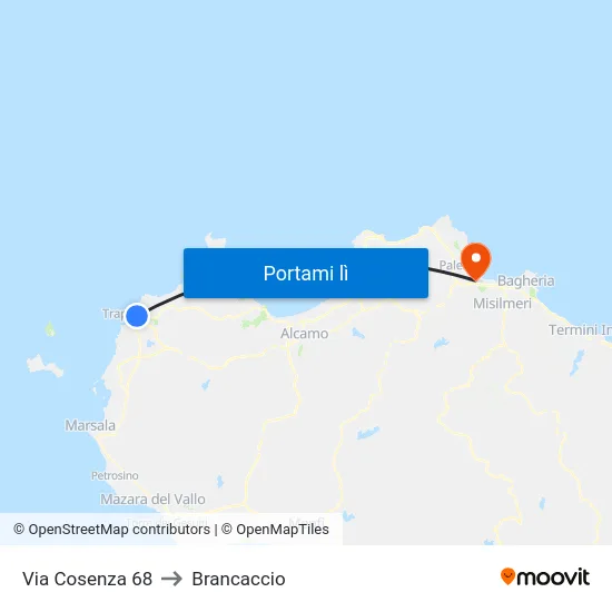 Via Cosenza 68 to Brancaccio map