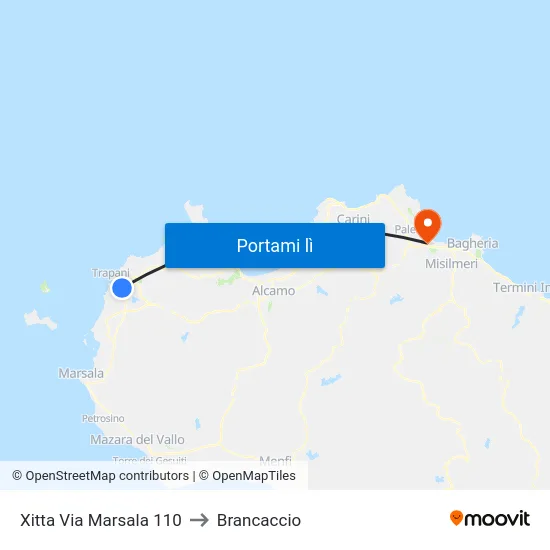 Xitta Via Marsala 110 to Brancaccio map