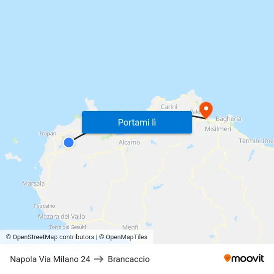 Napola Via Milano 24 to Brancaccio map
