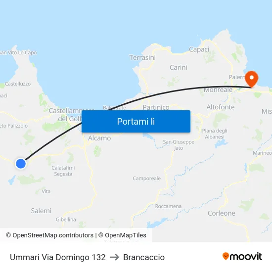 Ummari Via Domingo 132 to Brancaccio map