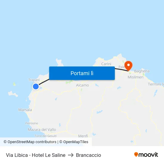 Via Libica - Hotel Le Saline to Brancaccio map