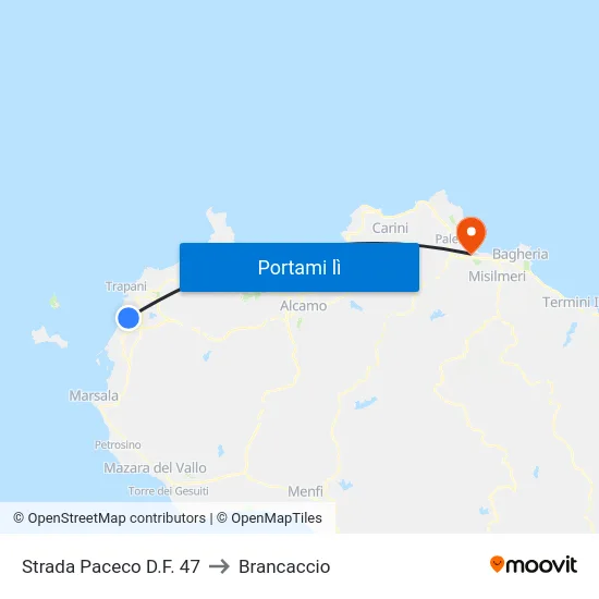 Strada Paceco D.F. 47 to Brancaccio map