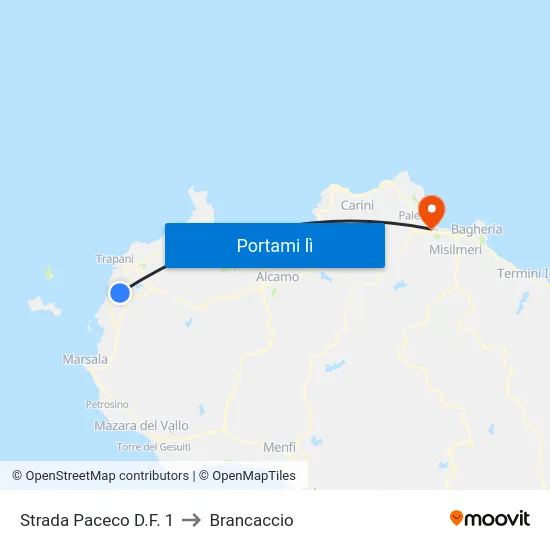 Strada Paceco D.F. 1 to Brancaccio map