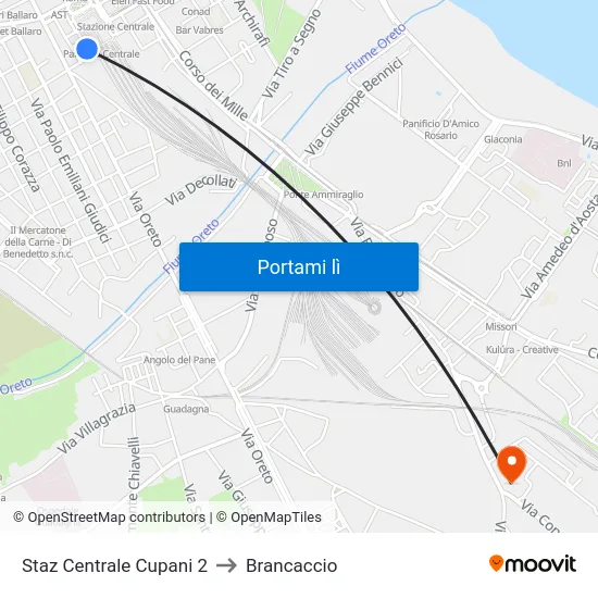 Staz Centrale Cupani 2 to Brancaccio map