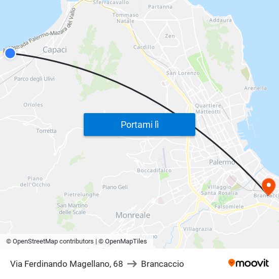 Via Ferdinando Magellano, 68 to Brancaccio map