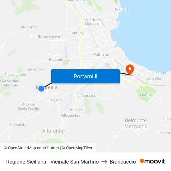 Regione Siciliana - Vicinale San Martino to Brancaccio map