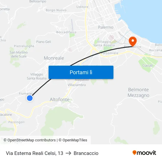 Via Esterna Reali Celsi, 13 to Brancaccio map