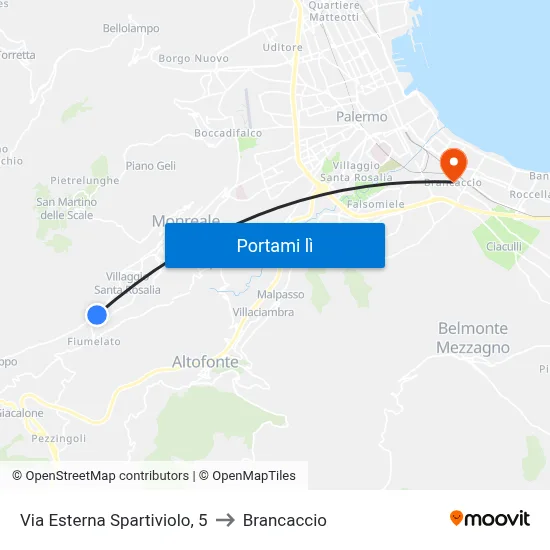 Via Esterna Spartiviolo, 5 to Brancaccio map