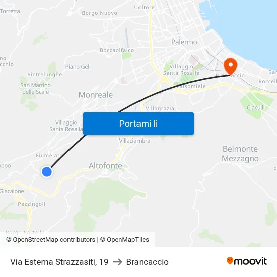 Via Esterna Strazzasiti, 19 to Brancaccio map