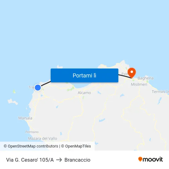 Via G. Cesaro' 105/A to Brancaccio map