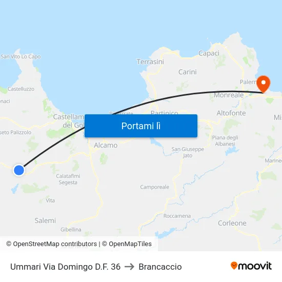 Ummari Via Domingo D.F. 36 to Brancaccio map