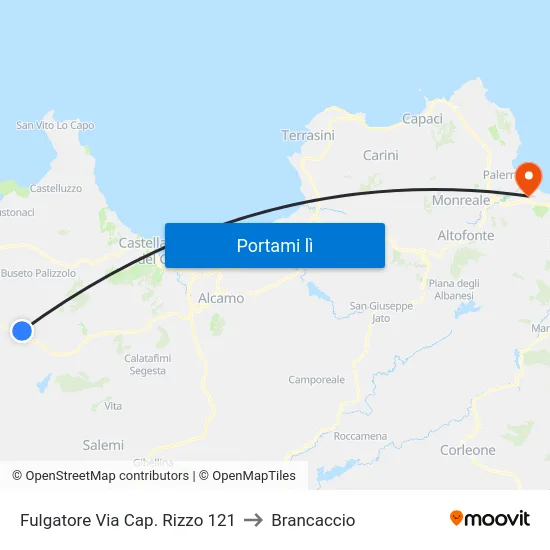 Fulgatore Via Cap. Rizzo 121 to Brancaccio map