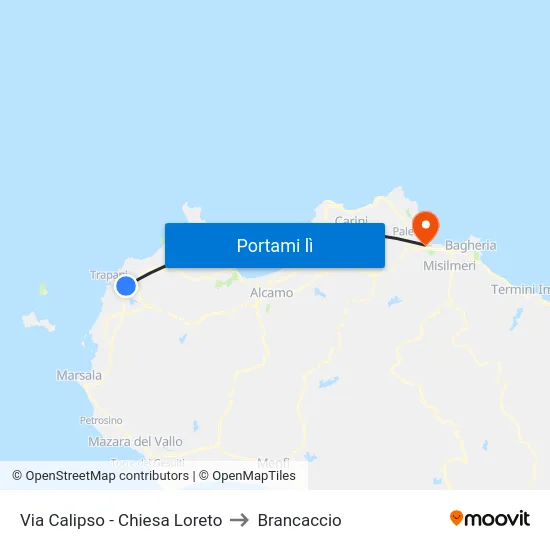 Via Calipso - Chiesa Loreto to Brancaccio map