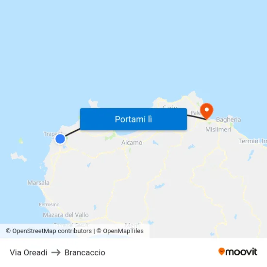 Via Oreadi to Brancaccio map