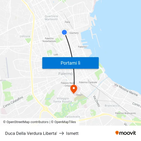 Duca Della Verdura Liberta' to Ismett map
