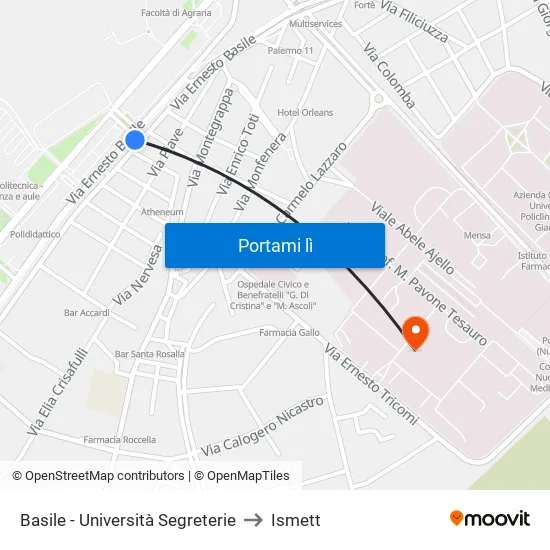 Basile Universita' Segreterie to Ismett map