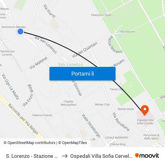 S. Lorenzo - Stazione FS to Ospedali Villa Sofia Cervello map