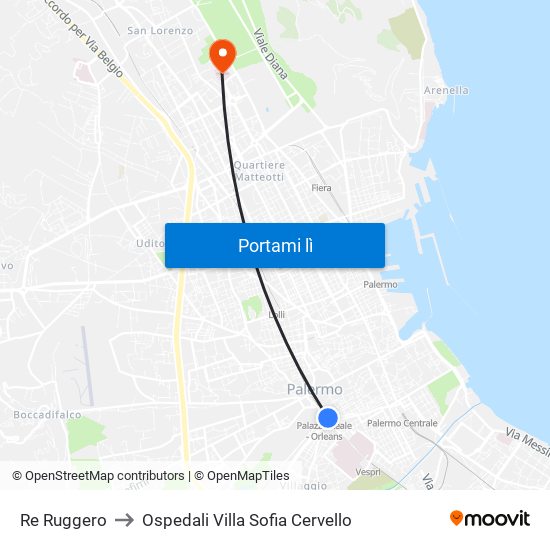 Re Ruggero to Ospedali Villa Sofia Cervello map