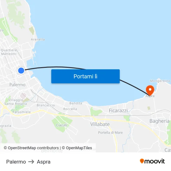 Palermo to Aspra map