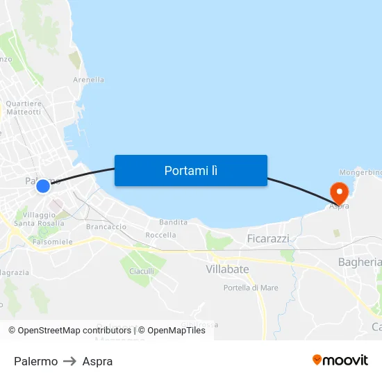 Palermo to Aspra map