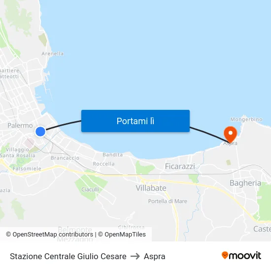 Stazione Centrale Giulio Cesare to Aspra map