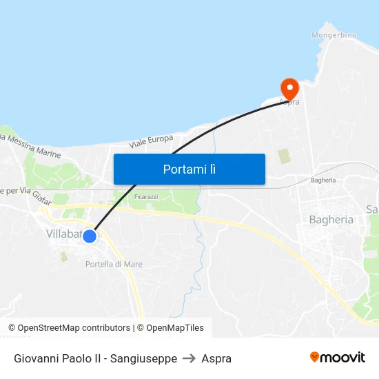 Giovanni Paolo II - Sangiuseppe to Aspra map