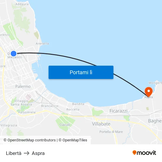 Libertà to Aspra map