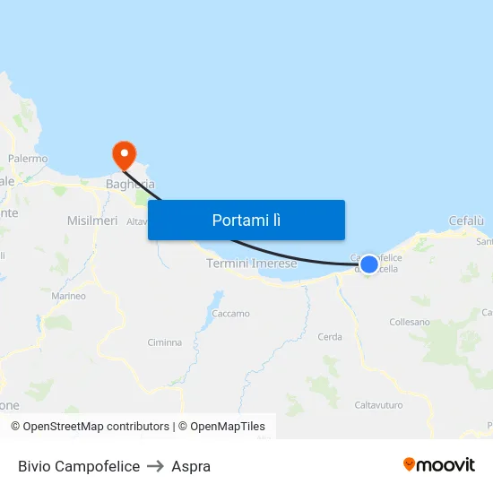 Bivio Campofelice to Aspra map