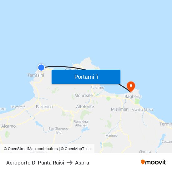 Aeroporto Di Punta Raisi to Aspra map