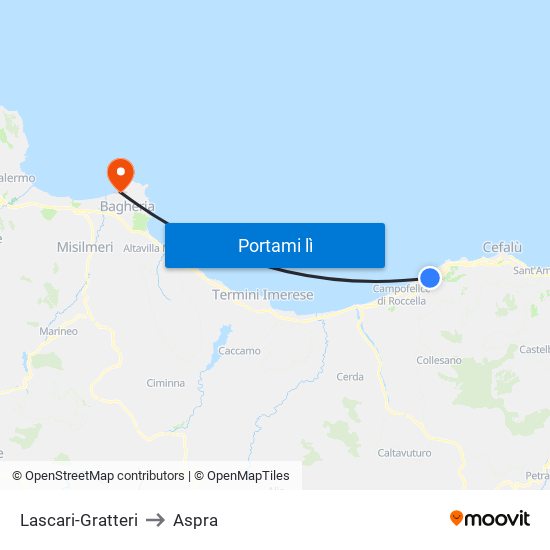 Lascari-Gratteri to Aspra map