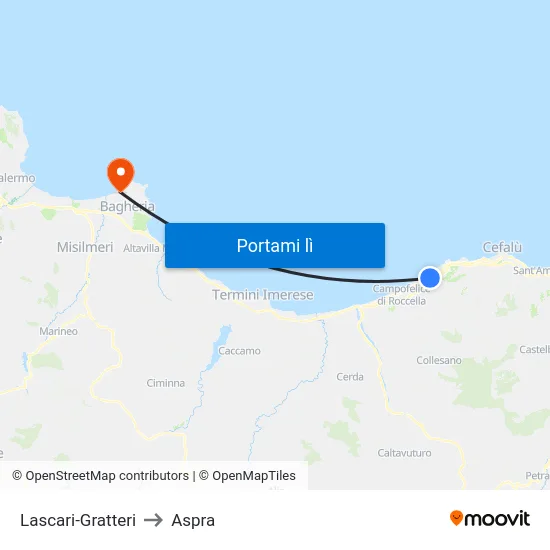 Lascari-Gratteri to Aspra map