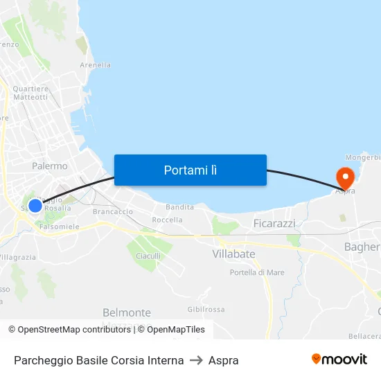 Parcheggio Basile Corsia Interna to Aspra map