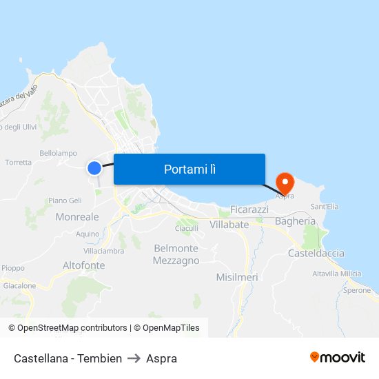 Castellana - Tembien to Aspra map