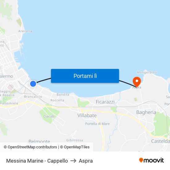 Messina Marine - Cappello to Aspra map