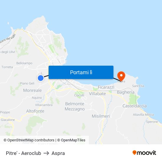 Pitre' - Aeroclub to Aspra map