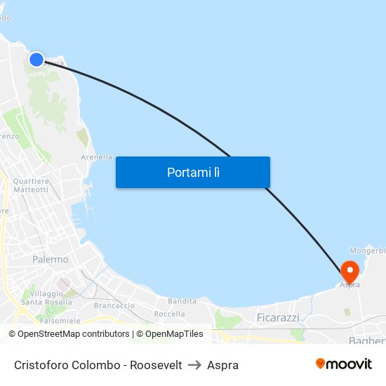 Cristoforo Colombo - Roosevelt to Aspra map