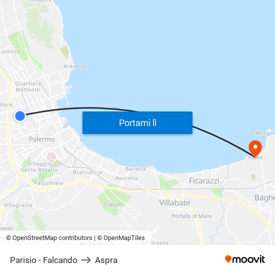 Parisio - Falcando to Aspra map
