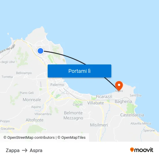 Zappa to Aspra map