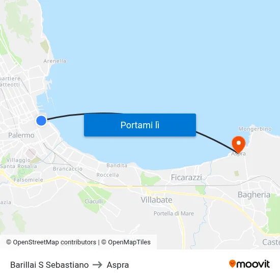Barillai S Sebastiano to Aspra map