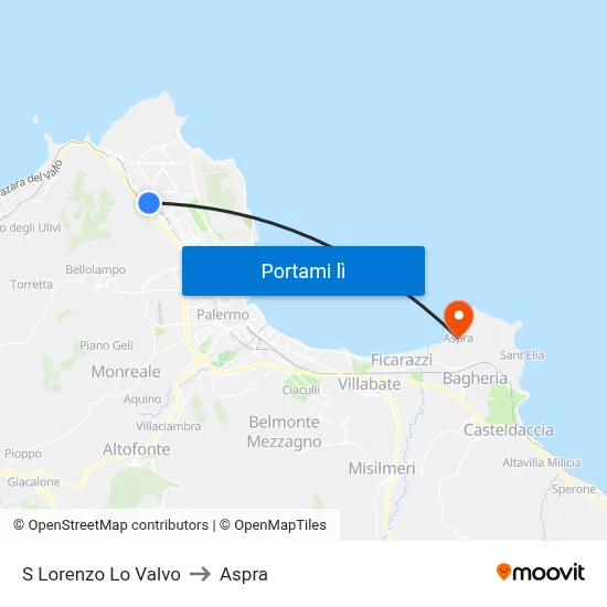 S Lorenzo Lo Valvo to Aspra map