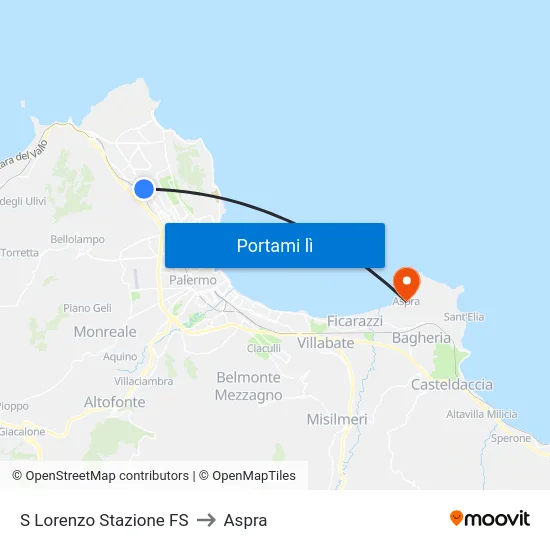 S Lorenzo Stazione FS to Aspra map