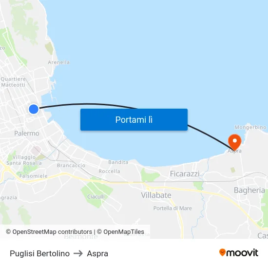 Puglisi Bertolino to Aspra map
