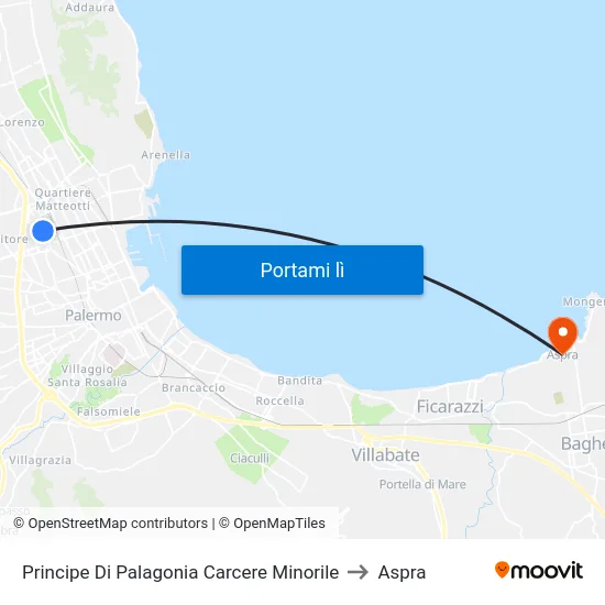 Principe Di Palagonia Carcere Minorile to Aspra map
