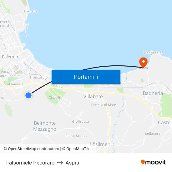 Falsomiele Pecoraro to Aspra map