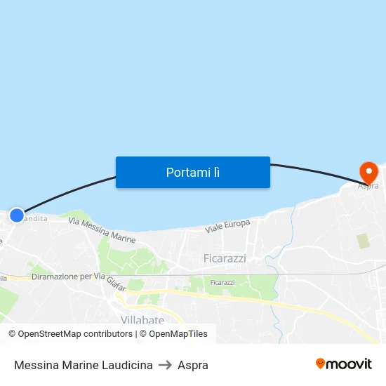 Messina Marine Laudicina to Aspra map