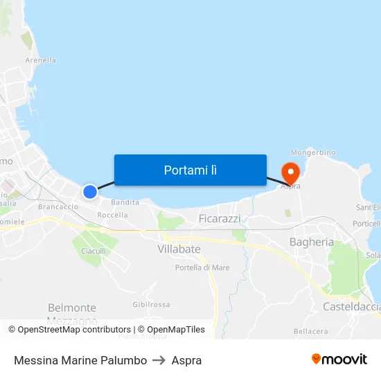 Messina Marine Palumbo to Aspra map