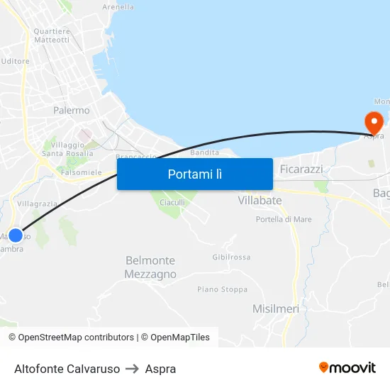 Altofonte Calvaruso to Aspra map