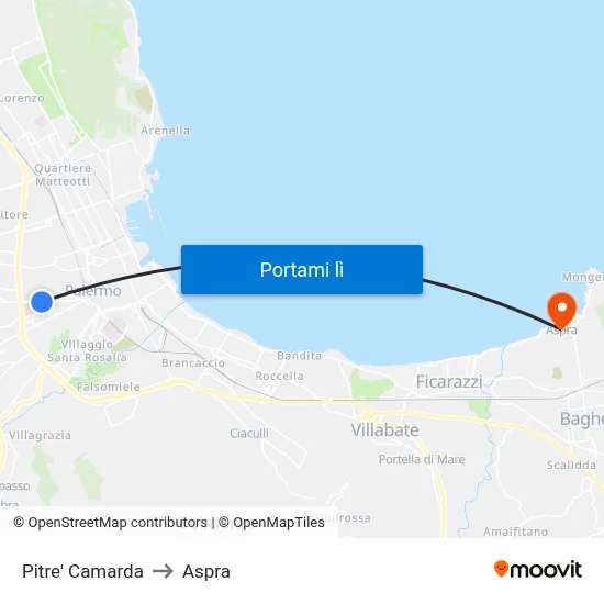 Pitre' Camarda to Aspra map