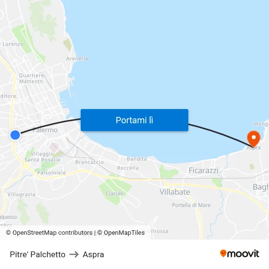 Pitre' Palchetto to Aspra map