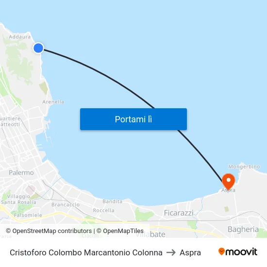 Cristoforo Colombo Marcantonio Colonna to Aspra map